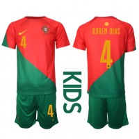 Koszulka piłkarska Portugalia Ruben Dias #4 Strój Domowy dla dzieci MŚ 2022 tanio Krótki Rękaw (+ Krótkie spodenki)